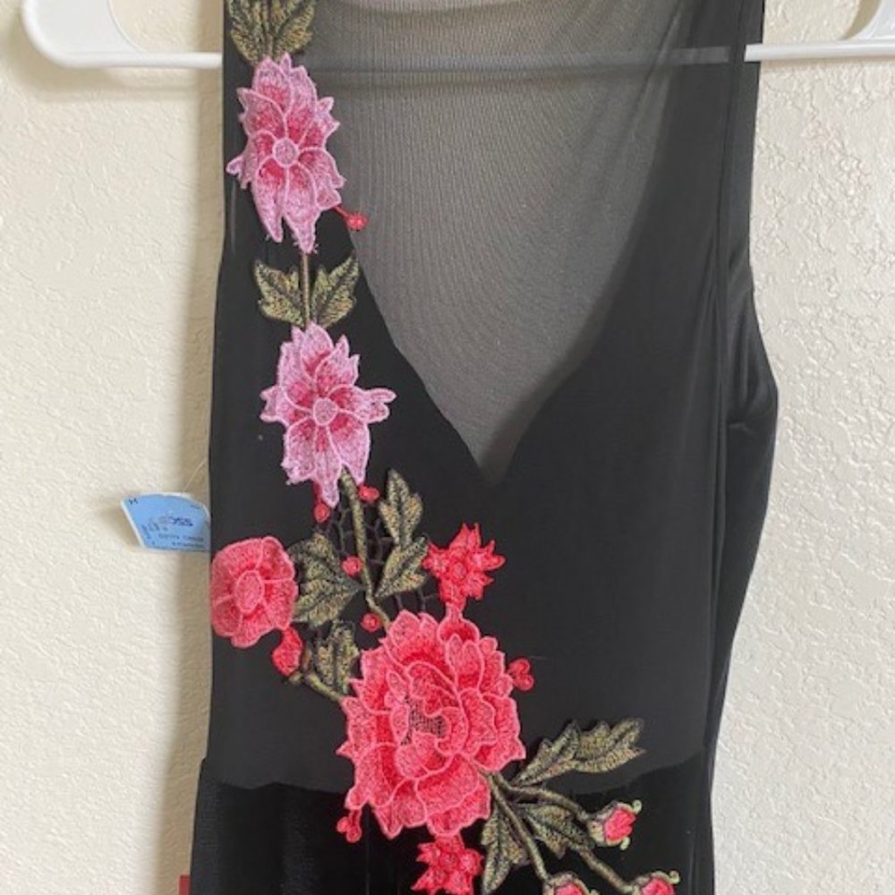 Formal Black Velvet Gown Rose Applique back